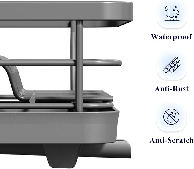 Kitsure Dish Drying Rack - Compact Dish Rack with Utensil Holder & Adjustable Water Outlet, Rust-Proof & Scratch-Resistant Drying Rack for Kitchen, 14.5" x 12.0" x 4.0", Grey