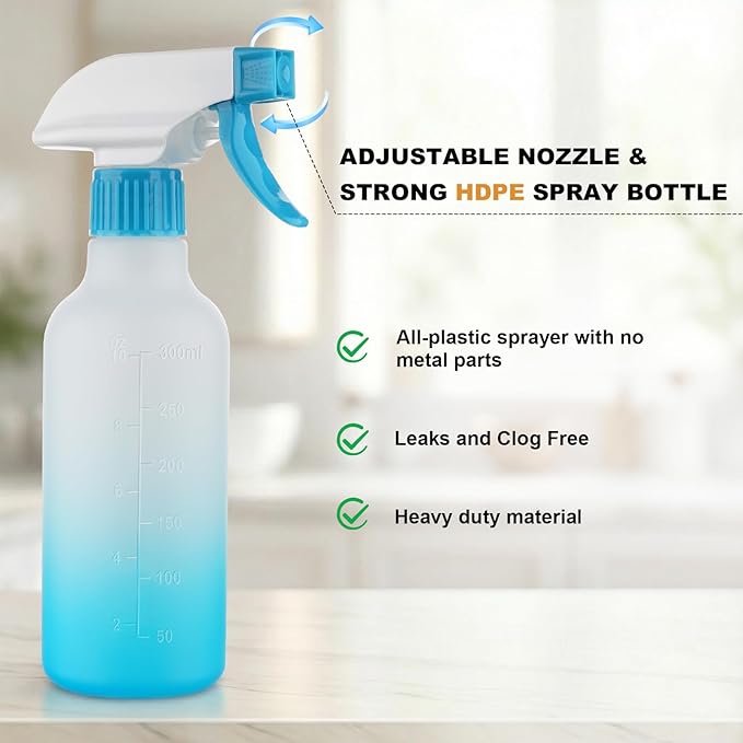 Spray Bottles 12oz HDPE Spray Bottle for Hair Mist/Stream Empty Sprayer Heavy Duty Refillable Containers for Cleaning Solutions, Plants, Vinegar 2 Pack (Blue, 12oz)