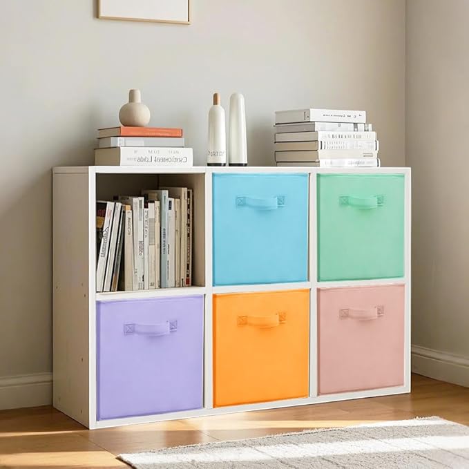 Easi 11 inch Cube Storage Bins, 3 Storage Cube Organizer, Collapsible Fabric storage cubes with Handles, Closet Storage Basket For Organization, Shelf Basket For Shelves Clothes Books, Multi