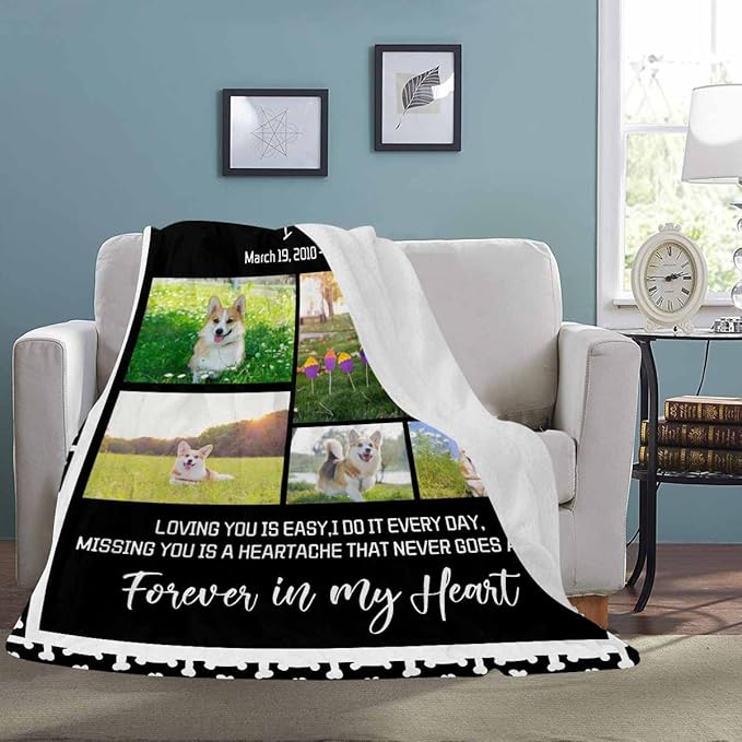 D-Story Pet Memorial Gifts - Dog Memorial Blanket Personalized with Photo - Pets Remembrance Sympathy Gift for Who Loss of Dog - Custom Dogs Passed Away Ornament with Picture Blankets