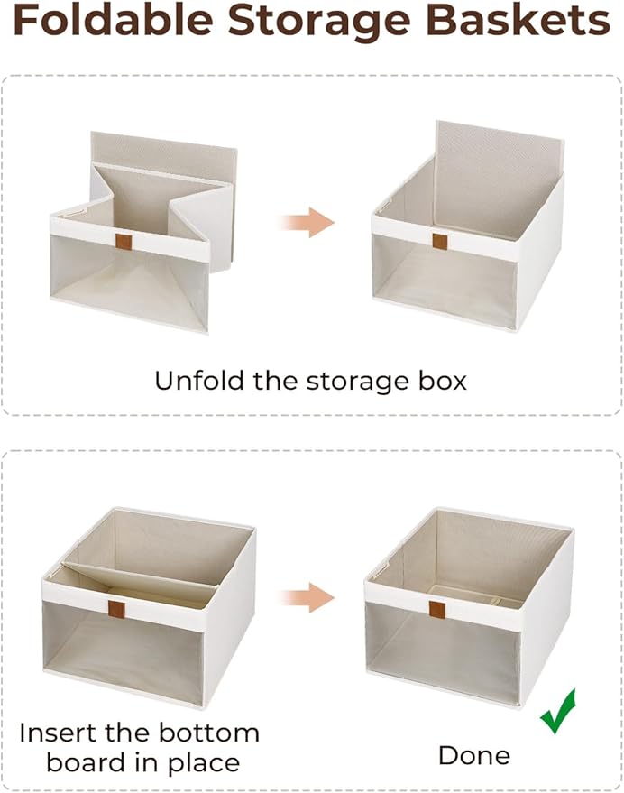 StorageWorks Closet Storage Bins, Large Storage Baskets with Clear Window and Handles, Foldable Fabric Organizer for Clothes, Shelves, Beige, 3 Pack