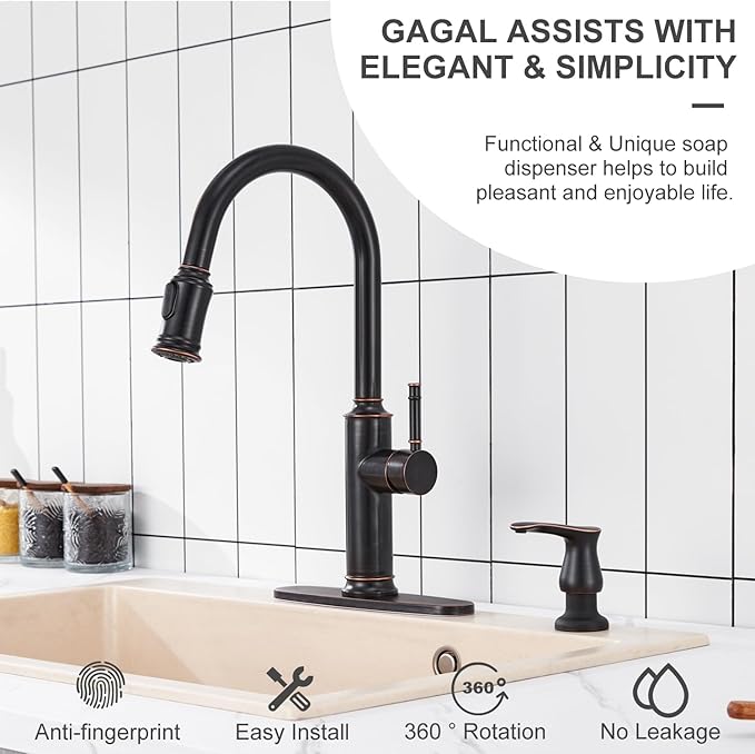 GAGALIFE Kitchen Sink Soap Dispenser Oil Rubbed Bronze, Built in Soap Dispenser with 17 OZ Bottle, Refill from The Top, Liquid Dispenser for Kitchen Sink