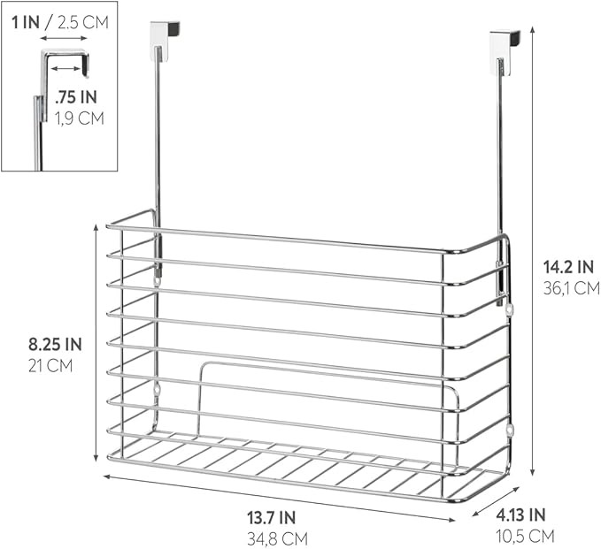 iDesign Classico Metal Over the Cabinet Kitchen Bakeware Organizer Basket for Cutting Boards, Baking Sheets, Pans, 13.73" x 5.18" x 14.2" - Chrome