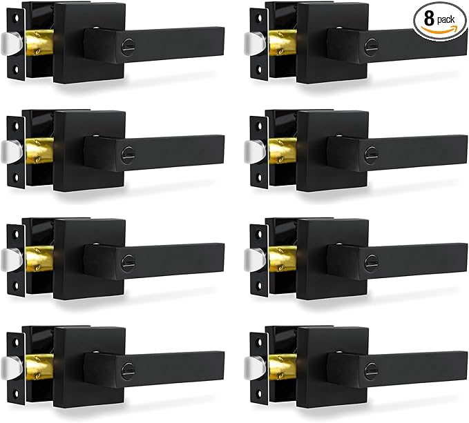 Privacy Door Levers, 8 Pack Matte Black Door Handles Heavy Duty Bed and Bath Door Locks Interior Keyless Locksets, Reversible for Left Right Handed Doors