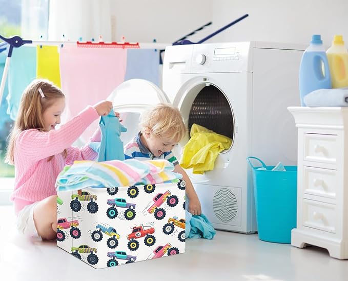 Rectangular Storage Basket，Collapsible Storage Bin，Book Box, Toy Organizer with Handles,,Room Decor.Gift Basket(Truck)
