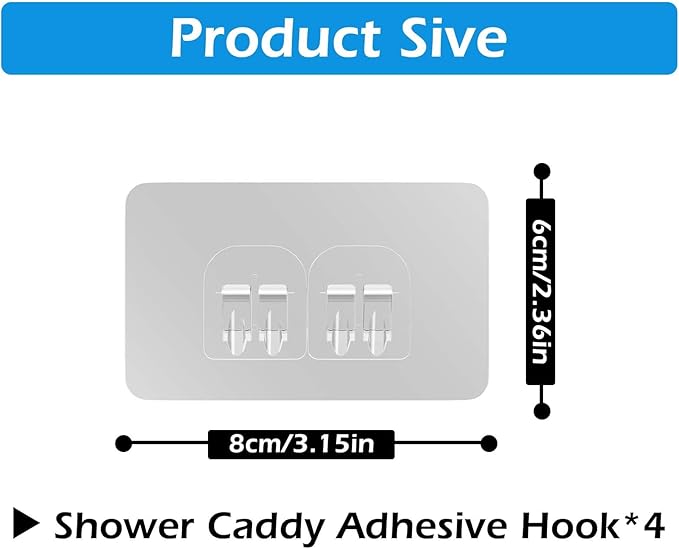 Lsnisni 10 Pack Shower Caddy Adhesive Replacement, Shower Adhesive Strips, Strong Adhesive Hooks, Waterproof Sticker, No Drilling, for Bathroom Shelf and Kitchen Racks