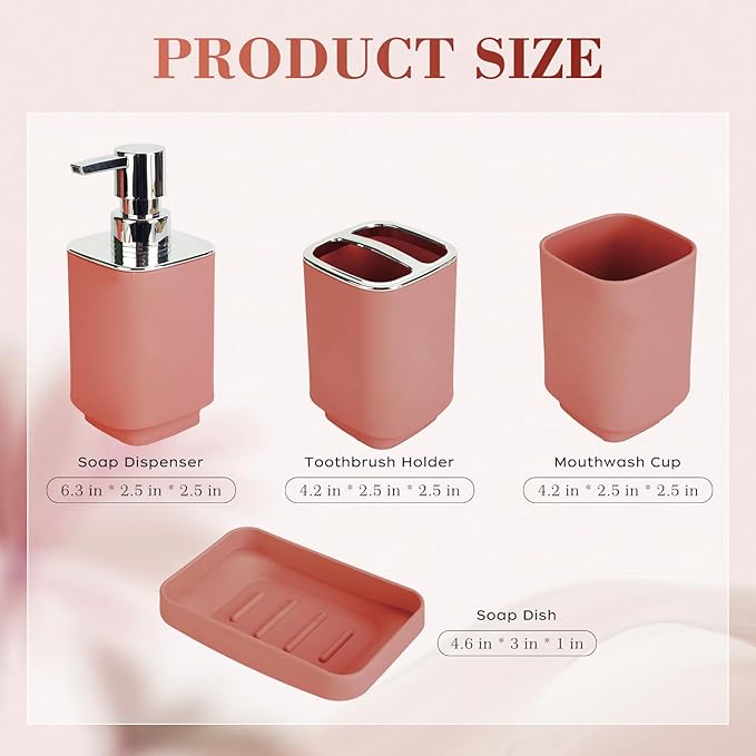 4Pack Bathroom Accessories Set, Bohemian Bathroom Sink Set, Contain Soap Dispenser, Toothbrush Holder, Soap Dish & Mouthwash Cup,Square soap and Toothbrush Holder Set