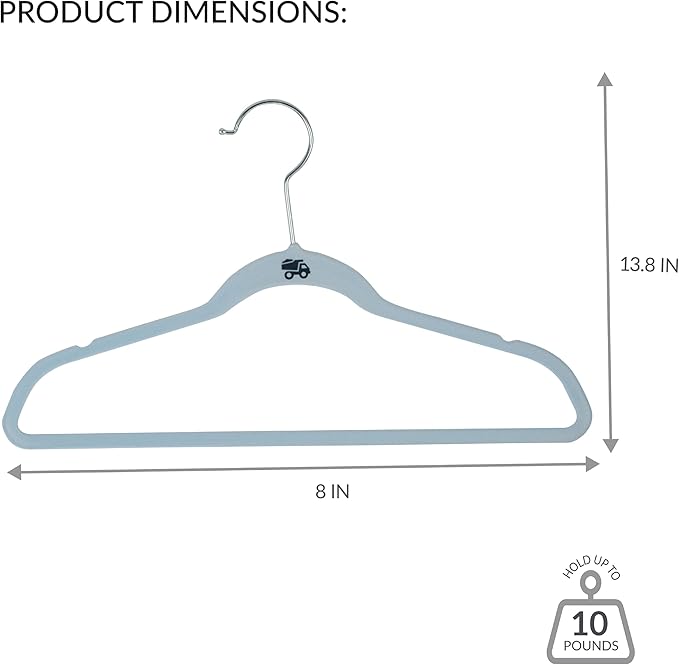 Simplify 25 Pack Kids Velvet Hangers | Slim | Non-Slip Design | Space Saving | Childrens Clothes | Shirts | Pants | Dresses | Baby Nursery | Closet Storage & Organization | Light Blue