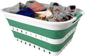 SAMMART 42L (11 gallon) Collapsible Plastic Laundry Basket - Foldable Pop Up Storage Container/Organizer - Space Saving Hamper/Basket (1, White/Winter Green)