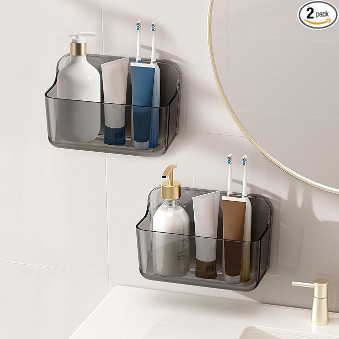 Diesisa 2pc Acrylic Wall Mount Organizer, Adhesive Cabinet Door Organizer,Acrylic Bathroom Shelves for Wall,No Drilling Hang Walls,with Self Adhesive Tape, for Bathroom, Kitchen, Living Room