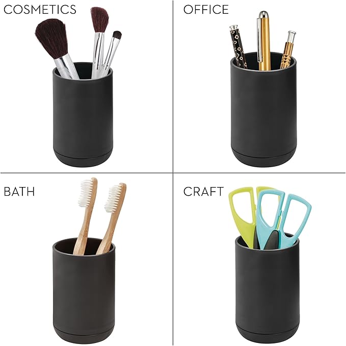 iDesign Toothbrush Holder for Normal Toothbrushes, Spin Brushes, and Toothpaste, The Cade Collection - 3" x 3" x 4. 5", Matte Black