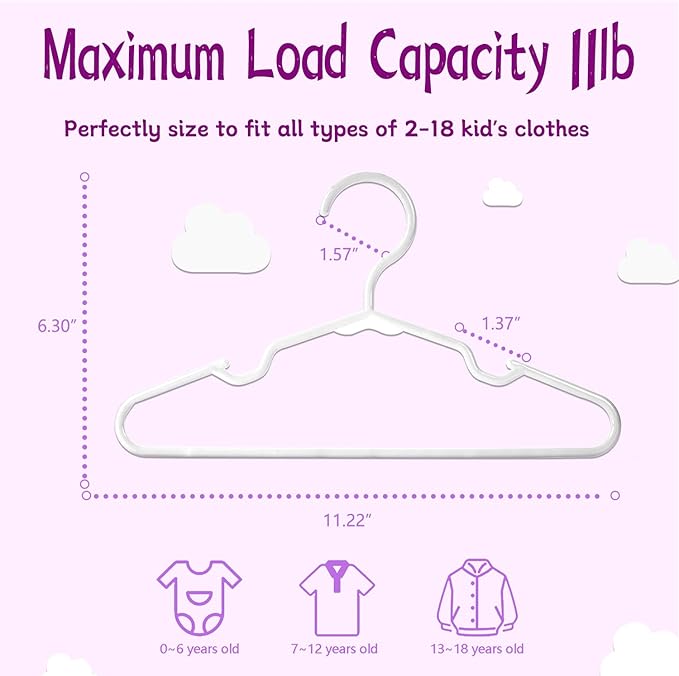 Kids Hangers - 100 Pack, 11.5 Inch White Baby & Toddler Hangers for Closet - Ideal for Baby Standard Use