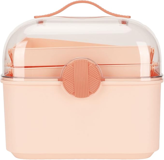 LOCADENCE 3 Layer Craft Organizer Storage Box, Transparent Sealed Dividing Storage Box, Portable Sewing Tackle Case Organizer with Handle for Home Office