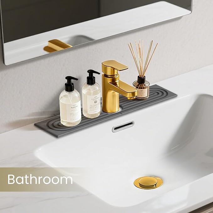 Faucet Mat for Kitchen Sink,Diatomite Fast Drying Stone Sink Tray,Faucet Splash Guard for Bathroom Counter [15.8"x4"],Super Absorbent, Prevents Moisture Buildup
