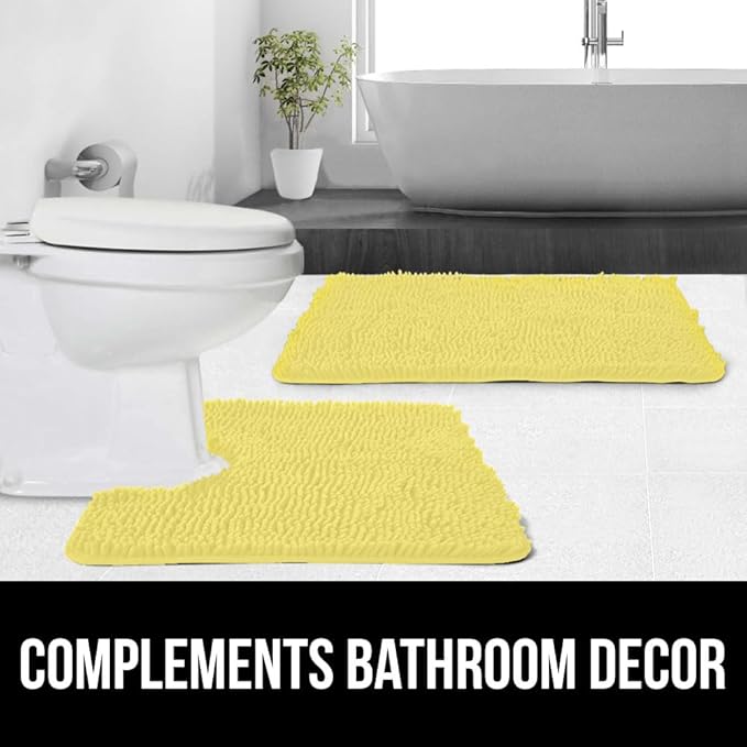 GORILLA GRIP Bath Rug Mat, Thick Soft Absorbent Chenille, Rubber Backing Quick Dry Microfiber Mats, Machine Washable Rugs for Shower Floor, Bathroom Runner Bathmat Accessories Décor, Contour, Yellow