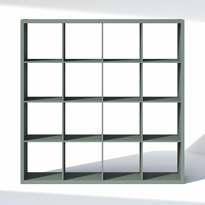 Furinno Cubic Closet Organizers and Storage, 16-Cube Closet Organizer, Open Shelf Closet Storage, Extra Thick Frame for Wardrobe, Bedroom, Living Room, Sage Green