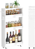 Slim Storage Cart, 5 in Width, 4-Tier White Rolling Cart with Handle & Wooden Top for Kitchen Bathroom Laundry Narrow Places