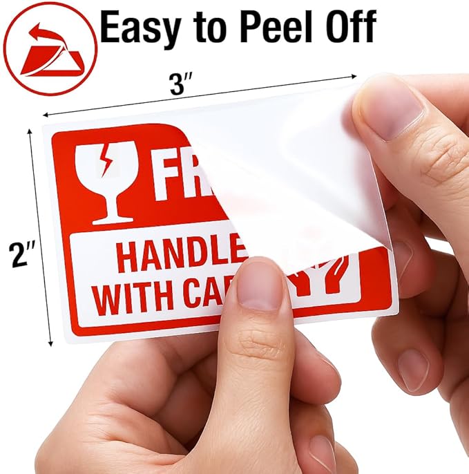 Fragile Stickers 3 x 2 Inch – Waterproof Handle with Care Labels for Shipping and Moving - 500 Strong Adhesive Stickers per Roll