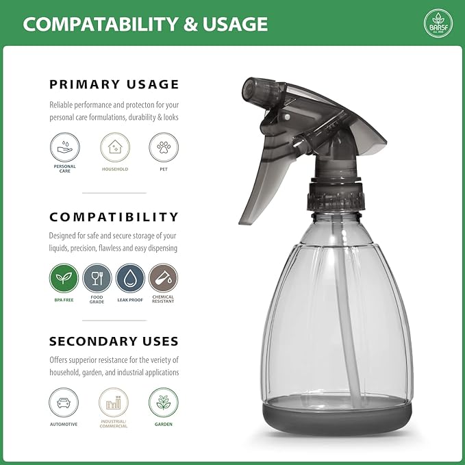 Bar5F Plastic Spray Bottle, 12 oz | Leak Proof, Empty, Trigger Handle, Adjustable Fine to Stream Output, Refillable, Heavy Duty Sprayer for Hair Salons & Spas, Household Cleaners, Cooking (2)