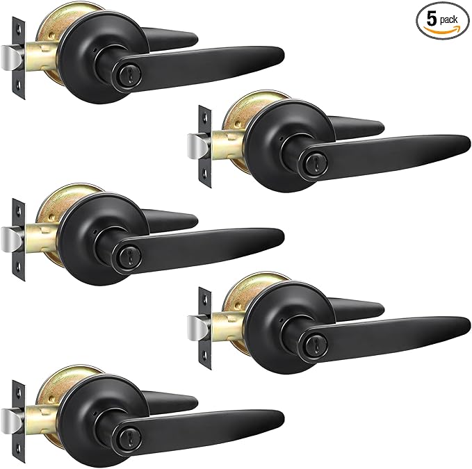 Privacy Door Levers, 5 Pack Matte Black Door Handles, Bed and Bath Door Locksets Heavy Duty Keyless Interior Handles, Reversible for Left Right Handed Doors