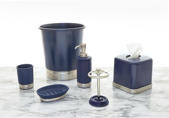 iDesign Hand Soap Dispenser for Bathroom or Kitchen - Refillable Soap Pump Bottle - Navy Blue/Brushed Nickel