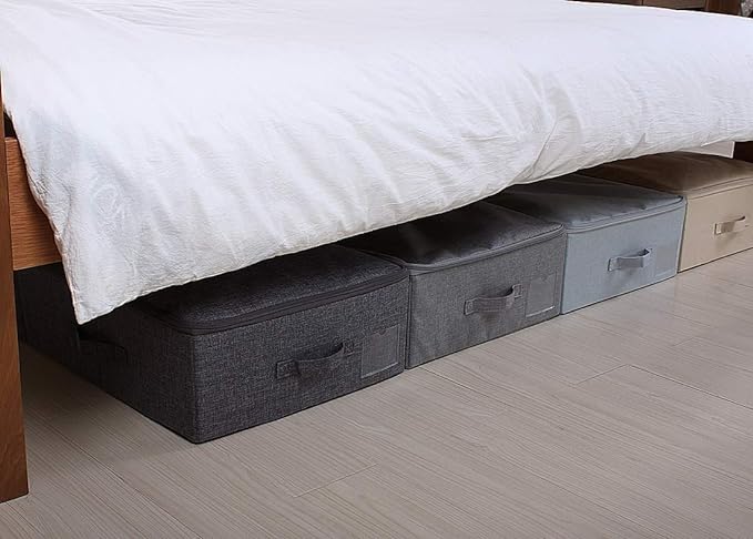 iwill CREATE PRO Pack of 2, Folding Zip Lidded Under Bed Storage Bins, Good for Shoes, Duvets, Clothes Organiser, Light Gray