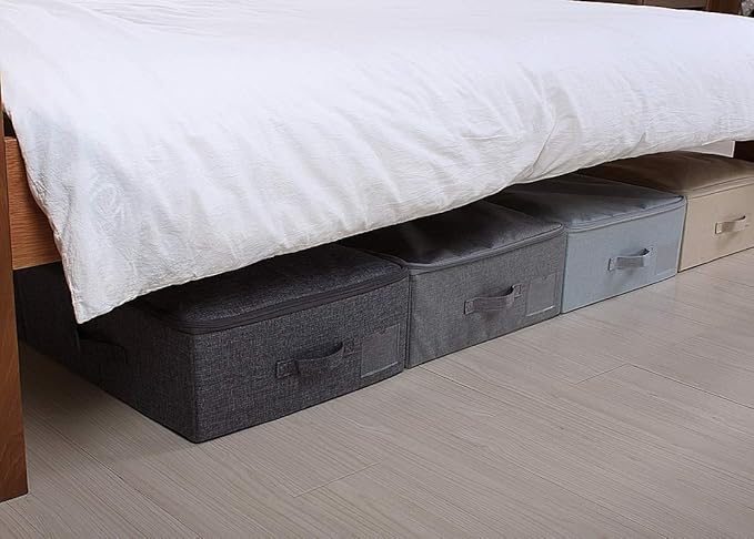 iwill CREATE PRO Folding Washable Rigid Underbed Storage Boxes with Zip Lid for Garment, Clothing, Blankets for Bedroom, College Dormroom, Wardrobe, Shelf Baskets, Pack of 3, Black Gray