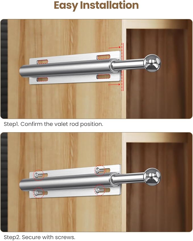 14" Valet Rod for Closet Pull Out, Retractable Slide Out Valet Rod Closet Organization, Aluminum Valet Clothing Hanger Rods Perfect for Suits, Dresses & Freshly Pressed Clothes, White