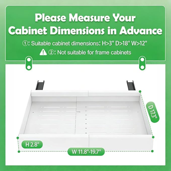 2-Pack Pull-Out Cabinet Organizer with Expandable - Spice Rack Organizer for Cabinet & Slide-Out Drawers for Kitchen Cabinets，Adjustable Width 11.8"-19.7" White