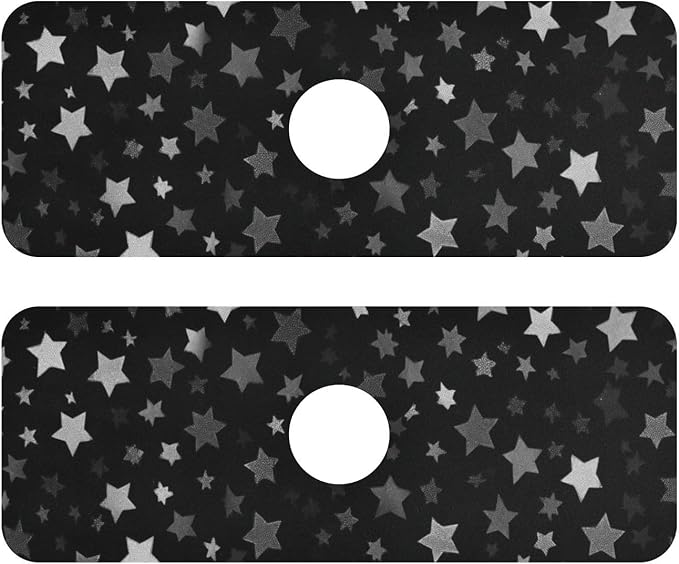 Kitchen Sink Splash Guard 2 PCS 14.7 Inch Sink Faucet Mat Splash Guard for Bathroom Countertop Water Absorbent Foldable Cuttable Soft Washable Cute Silver and Gray Stars