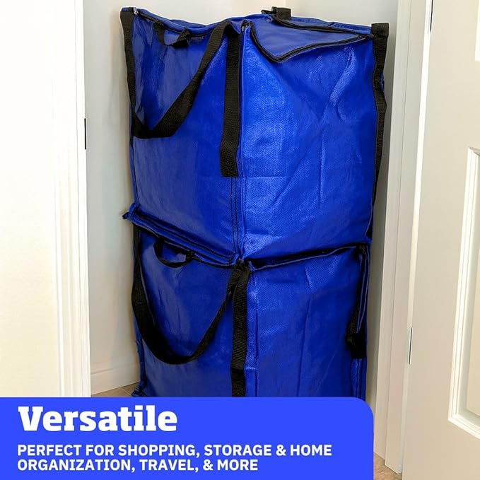 DURASACK Heavy Duty Storage Tote Bag with Zipper Top 22-Gallon Rugged Woven Polypropylene Moving Bag, Reusable Self-Standing Design, Holds up to 500 Pounds, Pack of 4, Blue