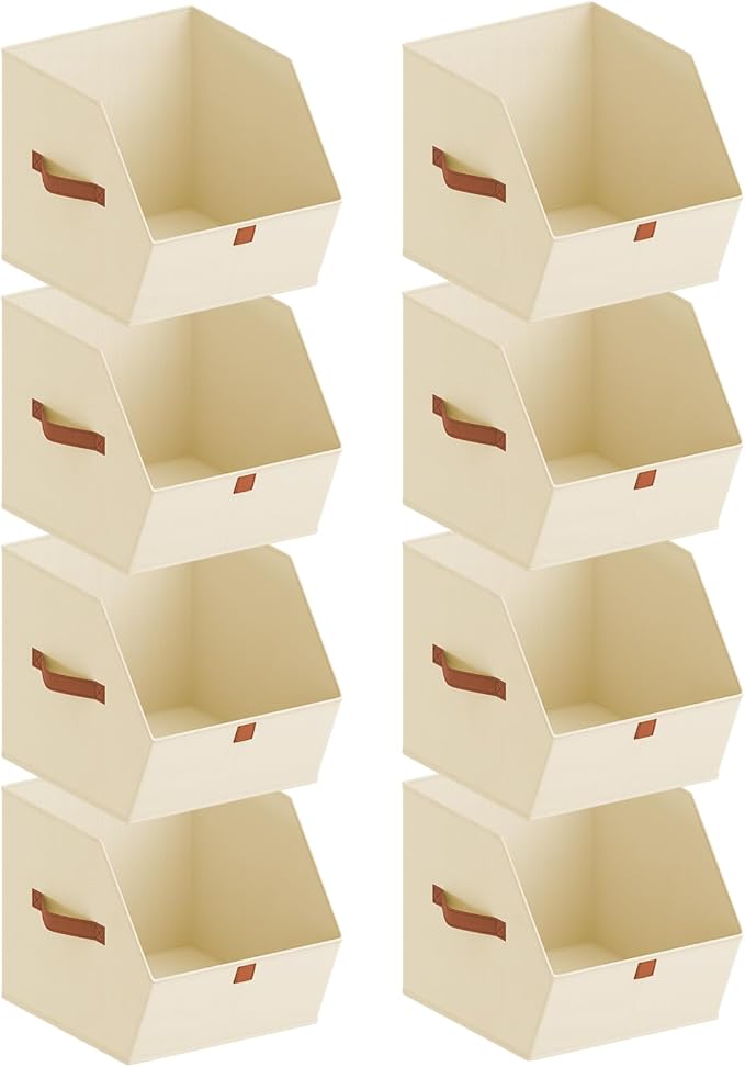 Fabric Closet Storage Cubes - 8 Pack Square Storage Bins with Dual Handles for Clothes, Towels, Toys, Cube Storage Organizers for Bedroom, Nursery, Shelves, Closet, Small Spaces, Beige