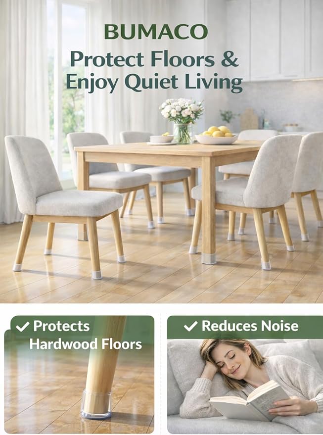 BUMACO Chair Leg Floor Protectors Chair Leg Protectors for Hardwood Floors Silicone Pads Covers to Protect Floors Clear-20 Pcs Universal XS (8/16"-15/16")
