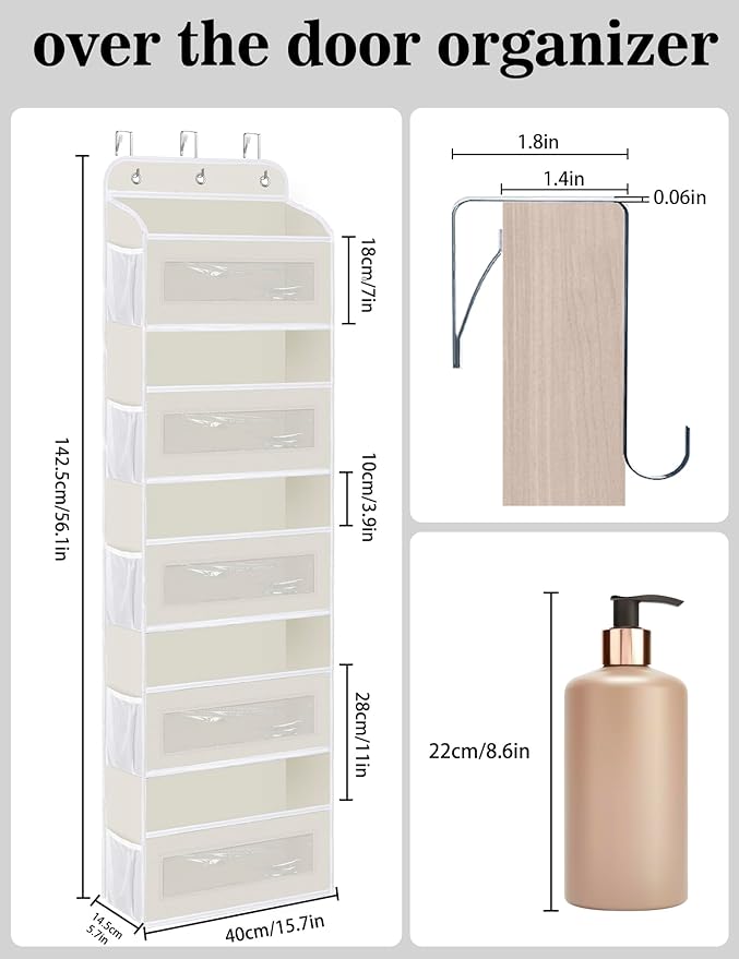 Over The Door Organizer, 5 Shelves Closet Door Hanging Organizer with 10 Mesh Pockets, Nursery Closet Organizer, Baby Essentials, Dorm Room Essentials for Girls