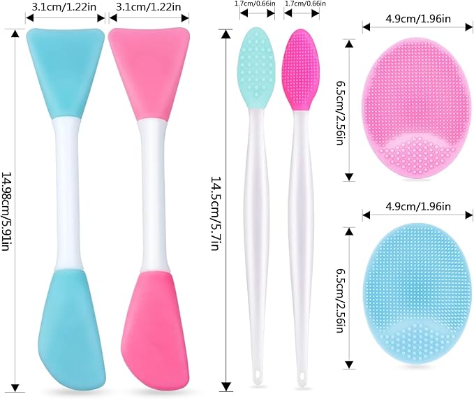 6pcs Silicone Face Brush Set, 2PCS Silicone Face Applicator Brush, 2PCS Exfoliating Lip Brush and Silicone Face Cleaning Brushes Pad,Blackhead Face Exfoliator Skin Care Tool for Women Men