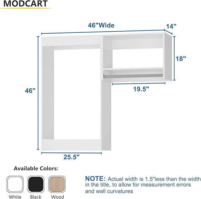 Modular Closet System, 46" Wide Closet Organizer System with Hanging, Wood Tower Closet Storage for Walk In Closets, Wall Mounted Wardrobe Organizer Kit System, Bedroom, White