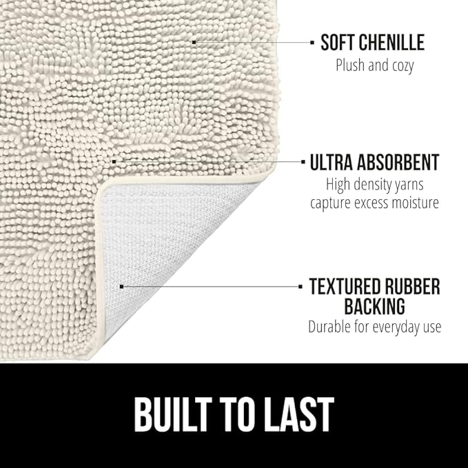GORILLA GRIP Bath Rug Mat 30x20, Thick Soft Absorbent Chenille, Quick Dry Microfiber Mats, Rubber Backing Washable Shower Floor Rugs, US Designed Bathroom Bathmat Home Decor Accessories, Ivory Cream