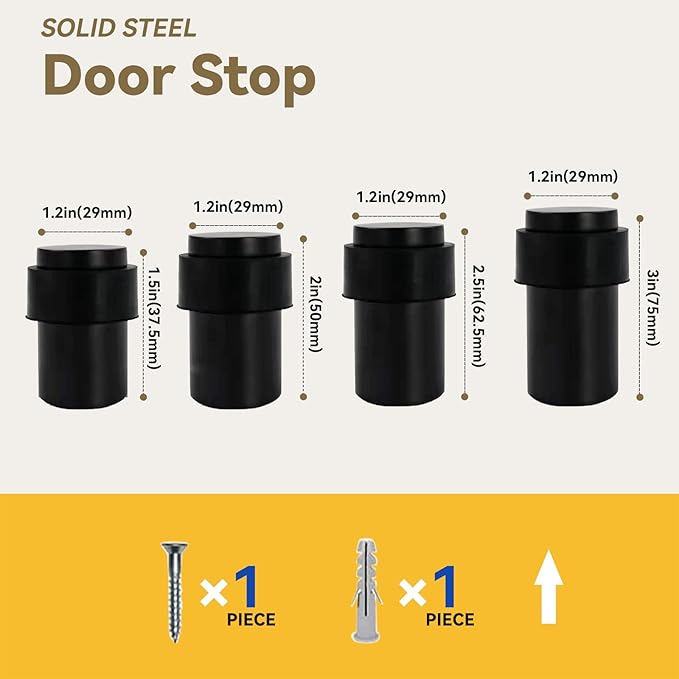 KHTUMEWARE 10 Pack 2-1/2 in Floor Door Stopper,Matte Black Door Stop,Wall Protector Commercial Door Bumper Wedge Decorative Cylindrical Install Door stoppers on The Floor
