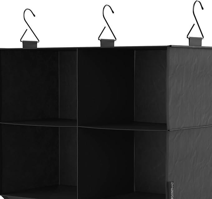 ClosetMaid 4-Shelf Fabric Hanging Closet Organizer with Garment Rod for Shirts, Sweaters, Pants, Hats, Shoes, Purses with Charcoal Black Finish