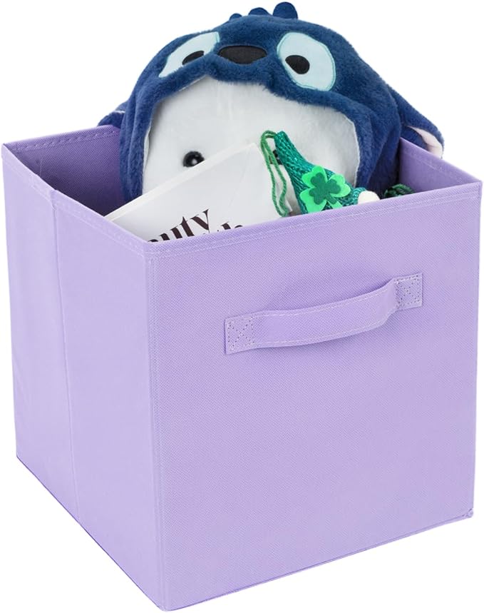 Fabric Storage Bins 12 Pack 11 inch Foldable Storage Cubes with Reinforced Handles Fun Colored Durable Cube Storage Bin for Home, Playroom, Closet Organizers and Storage, Purple