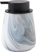 12Oz Ceramic Liquid Soap Dispenser - Modern Lotion Hand Soap Dispenser with Easy-to-Press Black Pump, Reusable and Refillable Dish Soap Dispensers for Bathroom & Kitchen, Marble Blue