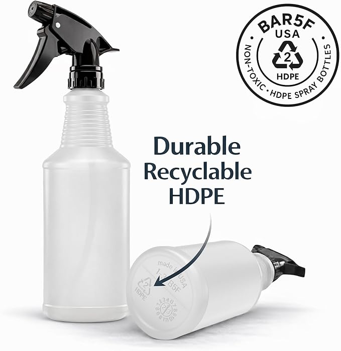 Bar5F Spray Bottles, 24oz, 3 Pack, Chemical-Resistant, BPA-Free, Compatible with Vinegar, Rubbing Alcohol, Cleaning Solutions, Non-Toxic HDPE Bottle for Plants, Pet, BBQ, Auto Detailing, Made in USA