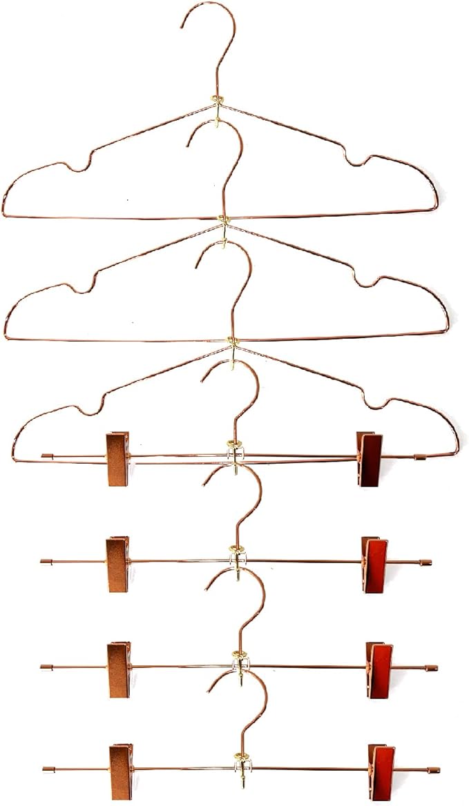 Premium Metal Rose Gold Clothes Hangers Set - 20 Clothes & 10 Pants Hangers, Metal Space Saving Clothes Hangers, Non-Slip, Heavy Duty for Coat, Suit, Skirt 20 Hanger Connectors