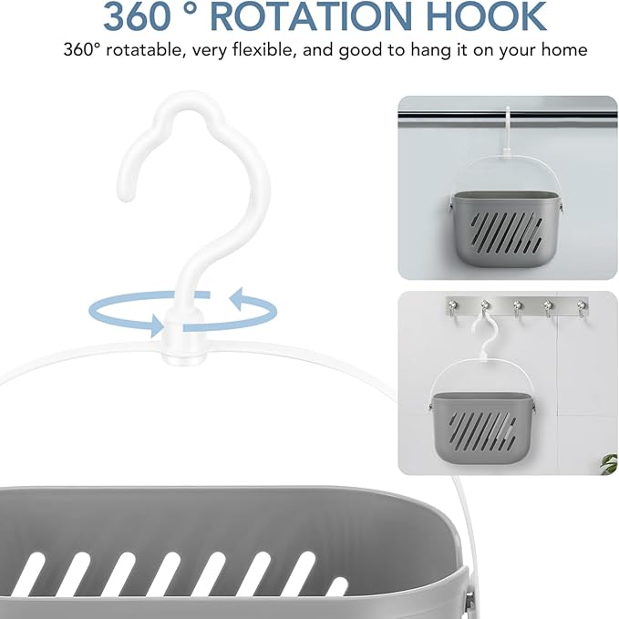 Plastic Hanging Shower Basket, 8.26 x 5.51 x 5.11 Inch, Portable Kitchen Organizer with Hook, Storage Basket for Garlic, Ginger, and Small Items