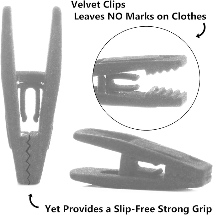 Velvet Hangers, Ultra Slim Space Saving, notches, tie bar, Swivel Hook, with 20 Bonus Matching Velvet Finger Clips. 30 Pack (Charcoal)