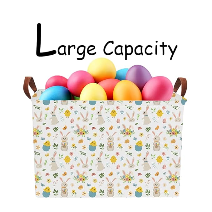 Rectangular Easter Eggs Basket Empty,Toys Bin with Handles,Baby Room Decor,Gift Basket(Watercolor Easter Basket)