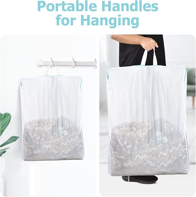 OTraki Large Mesh Laundry Bags 24x32 inch Hanging Delicates Mesh Laundry Bag with Handles Lingerie Bags Washing Machine Bag Zipper Opening,Don't Drying, Melting 140-176℉,White