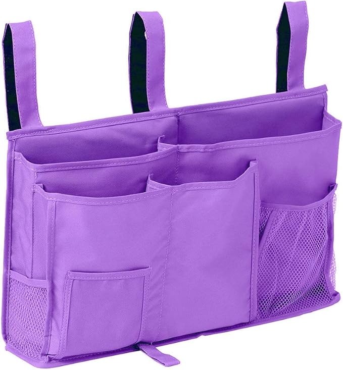 Bunk Bed Organizer - Bedside Storage Caddy with Pocket, Hanging Organizer for Camp, Dorm, Room, Hospital Bed Rail and More (Purple)