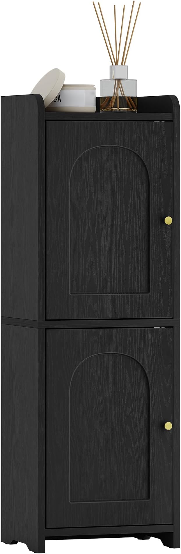 Bathroom Storage Cabinet, Small Corner Floor Cabinet with 2 Doors and Adjustable Shelf, Narrow Toilet Paper Cabinets, Bathroom Organizer for Small Spaces, 7.9" D x 9.8" W x 29.5" H Black