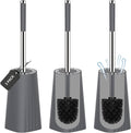SetSail Toilet Brush, Compact Size Toilet Bowl Brush and Holder Toilet Brushes for Bathroom with Stainless Steel Handle Toilet Cleaner Brush with Durable Scrubbing Bristles, 3 Packs，Gery